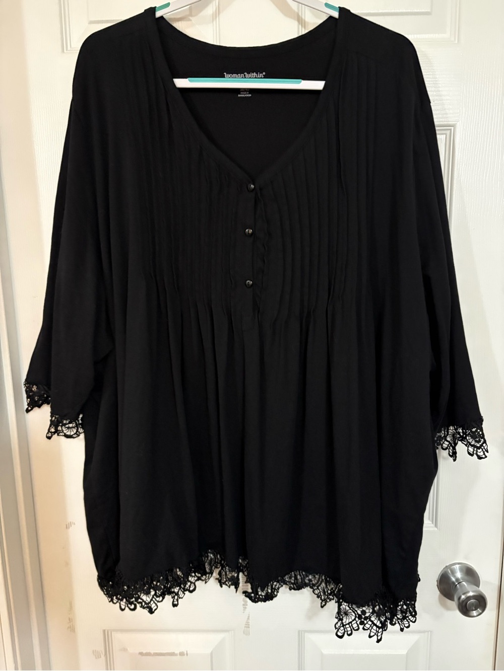 Woman Within Black Lace-Trim Tunic Top 5x 38/40